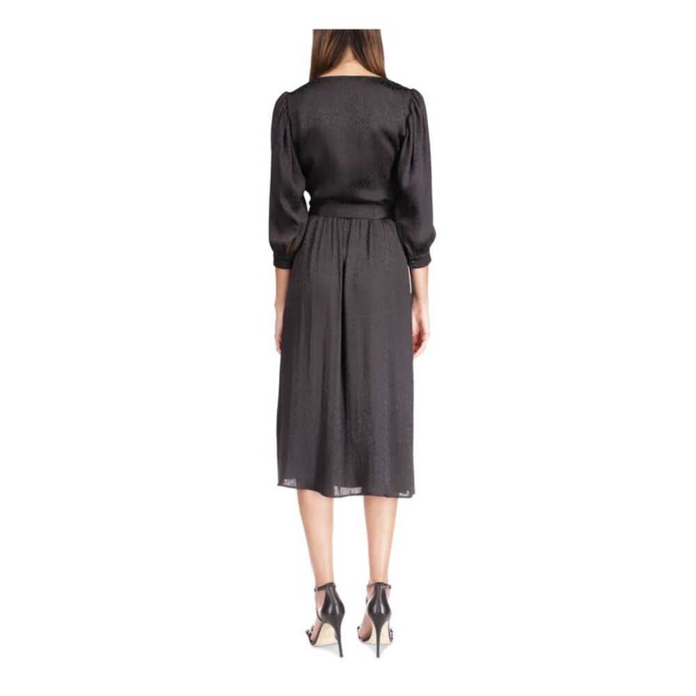 MICHAEL MICHAEL KORS Womens Black Tie Belt 3/4 Sleeve Midi Party Wrap Dress M - Picture 2 of 2